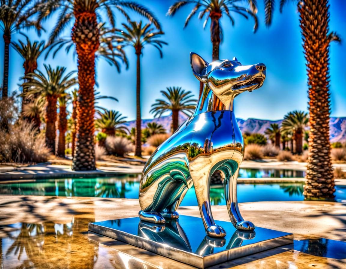 Elegant Retrofuturistic Metal Sculpture of a Majestic Dog