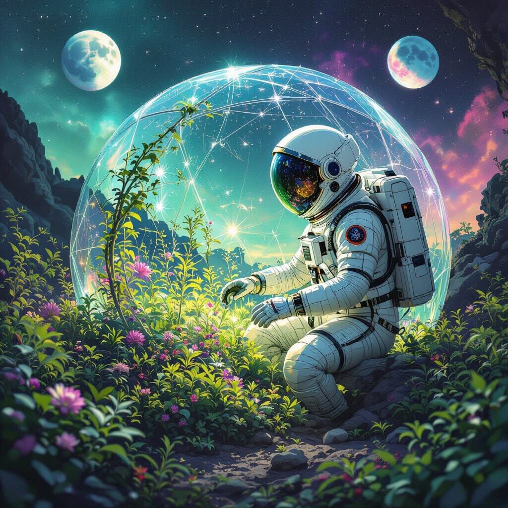 Bioluminescent Garden on Exoplanet: Painterly Style