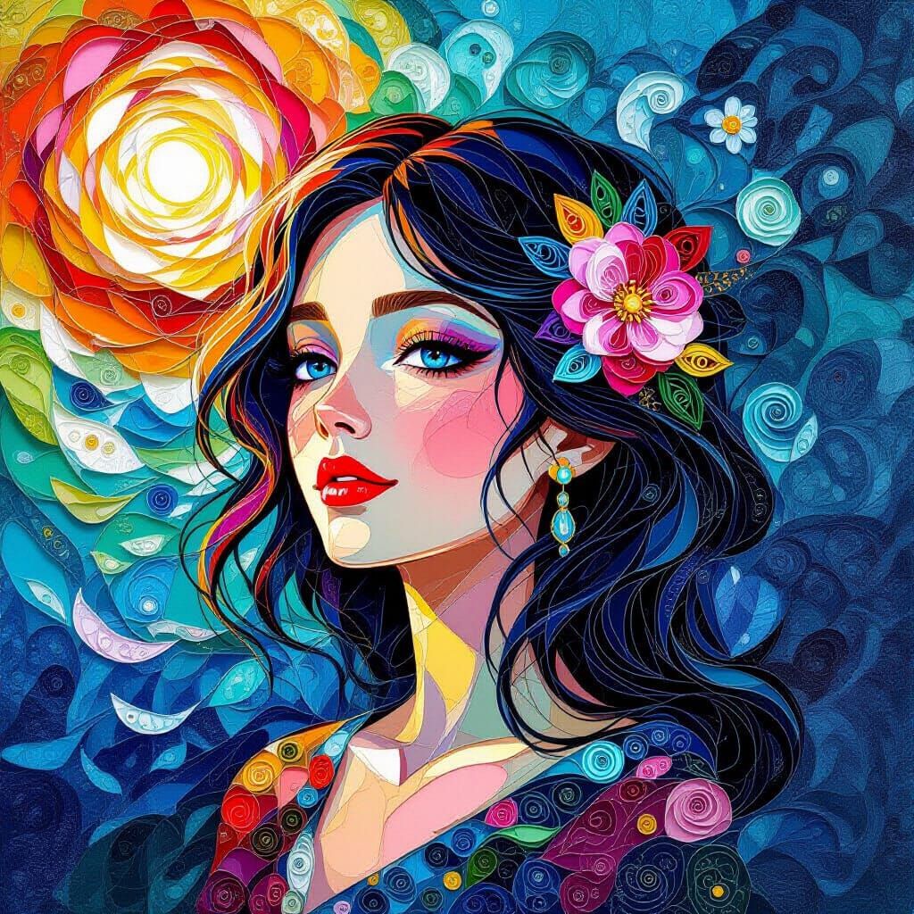 Vaporwave Girl in Psychedelic Impressionist Mosaic