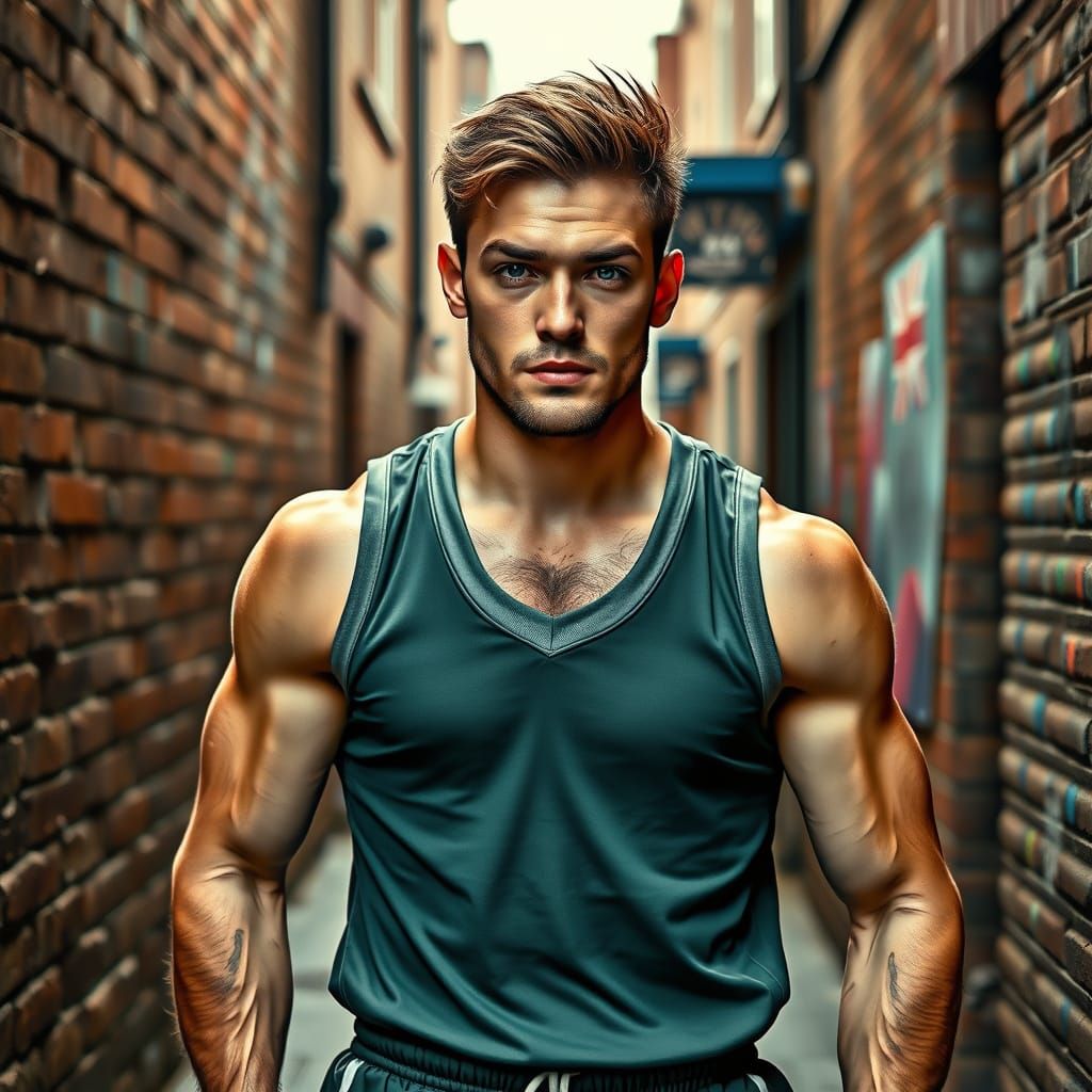 Chiseled British Man in Gritty Urban Setting
