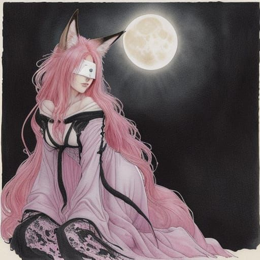 Pink-Haired Fox Woman in Manga Style