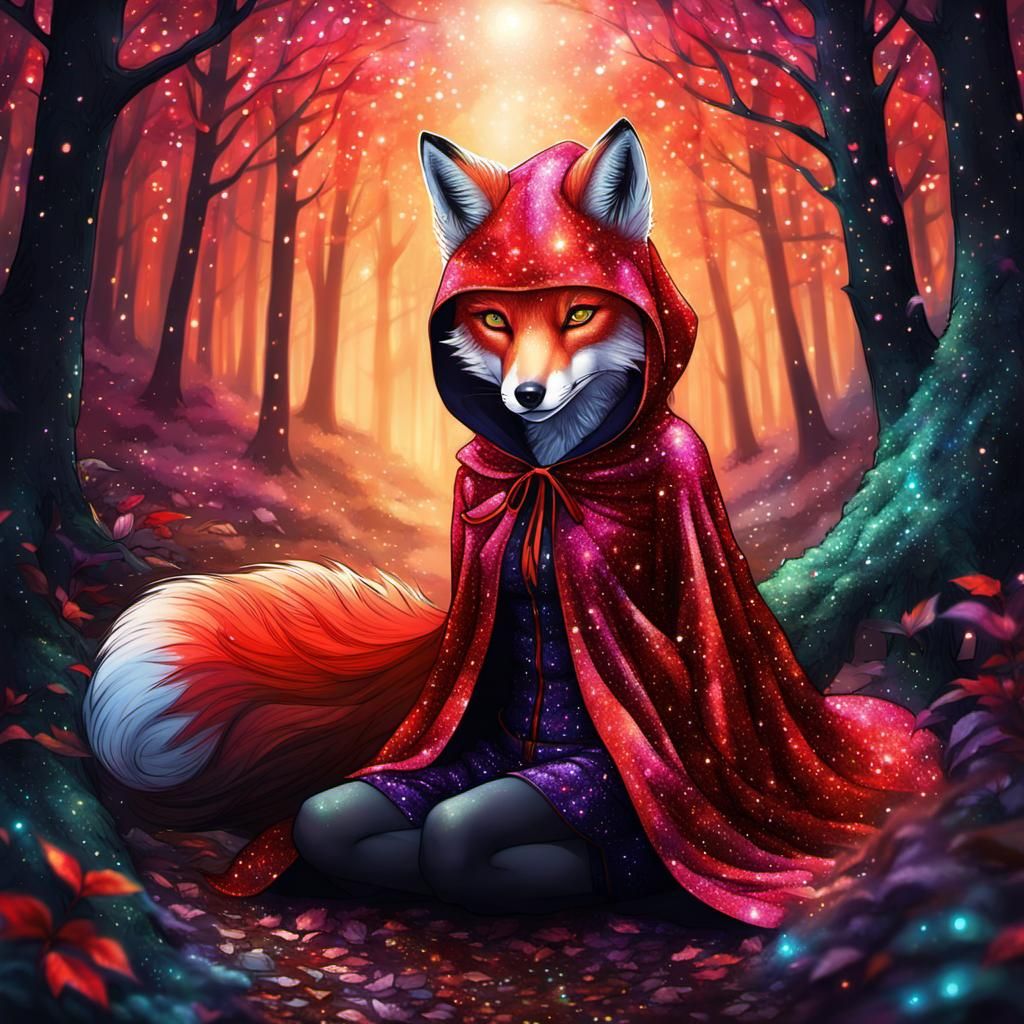 Mythical Fox Girl in Dark Forest