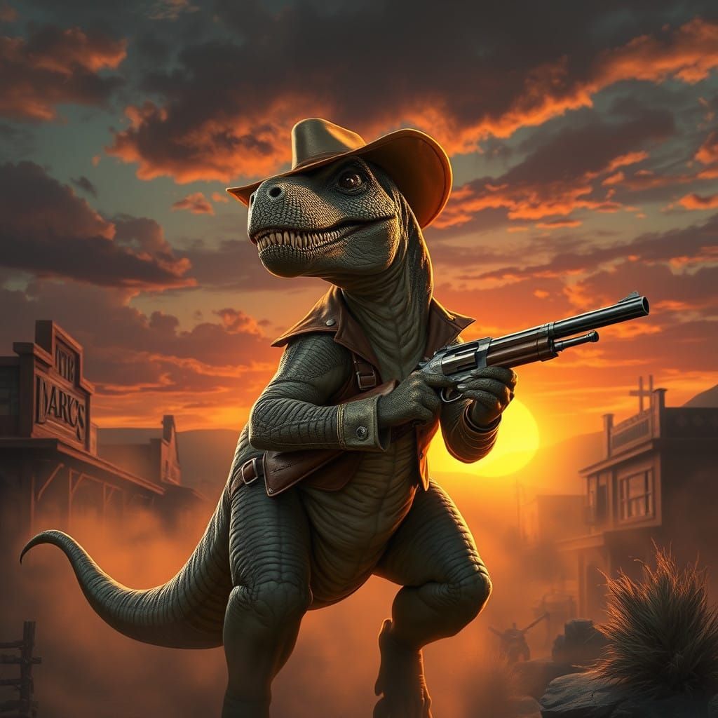 Wild West T-Rex Gunslinger Digital Art