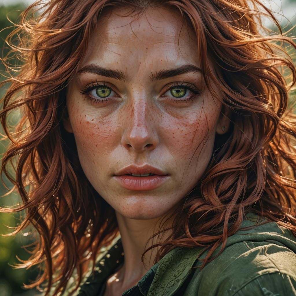 Hyperrealistic Portrait of a Redhead in Sunset Light