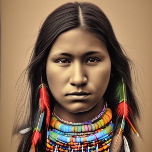 Native American Woman Portrait in Charcoal