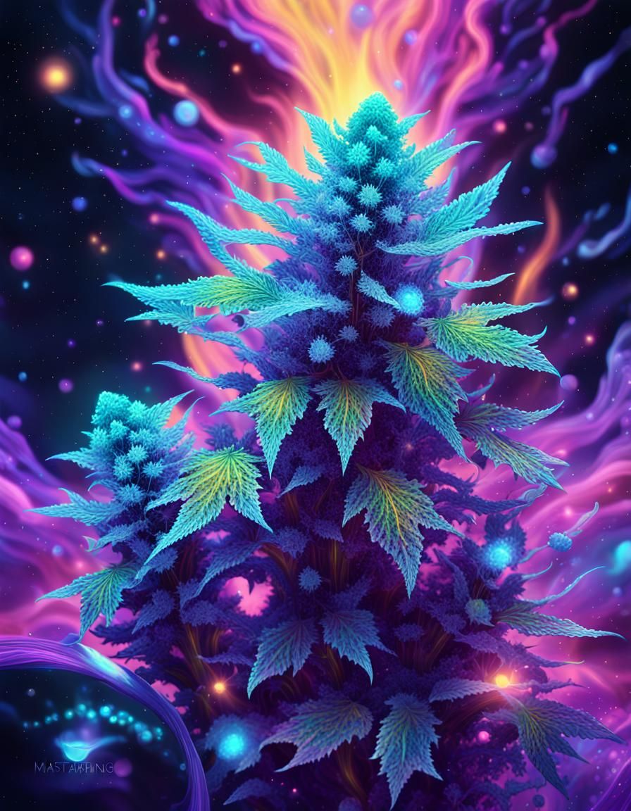 Cosmic Weed: Holographic Astral Illustration