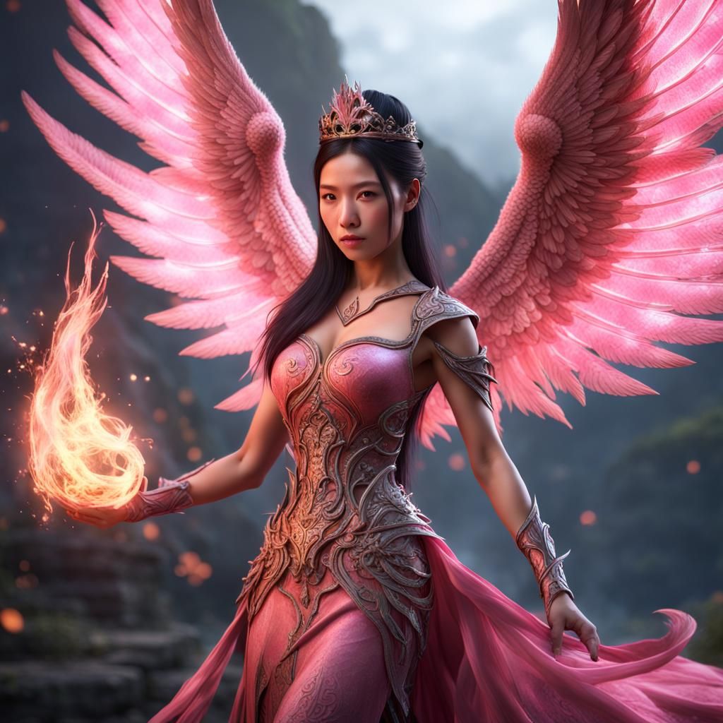 Hyperrealistic Asian Enchantress with Fire Power
