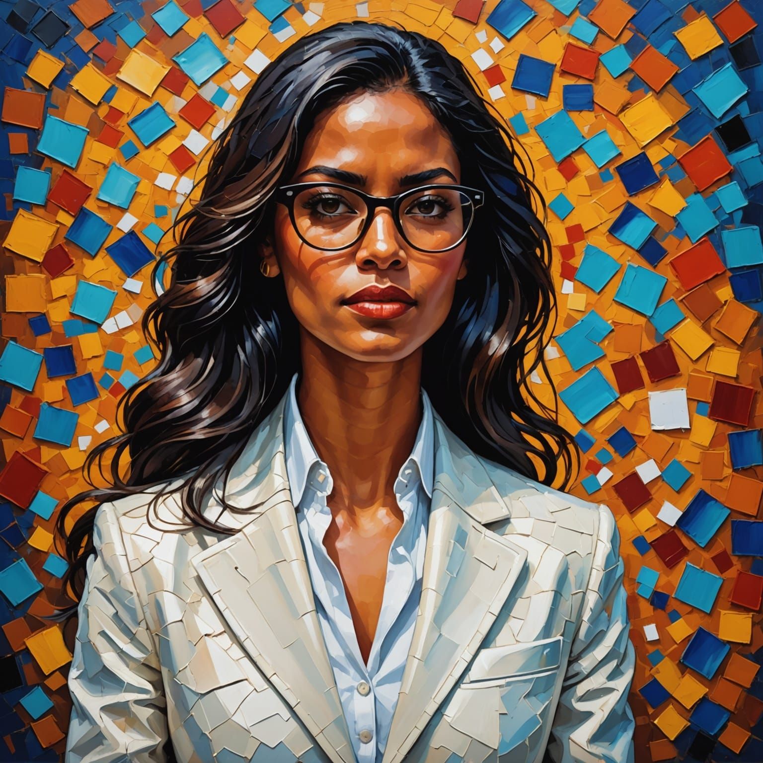 Elegant Latino Woman in Neo-Impressionist Oil Painting