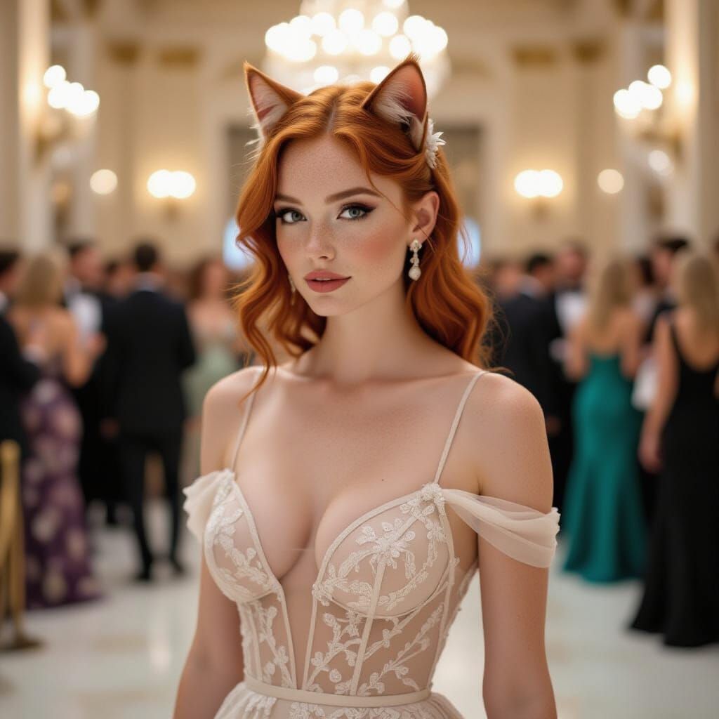 Ginger Cat-Eared Woman at Elegant Ball