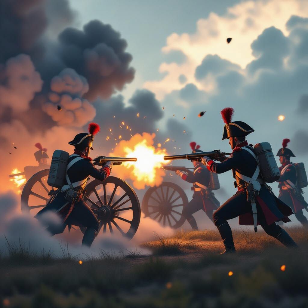 Napoleonic Artillerymen Amidst Smoke and Flames