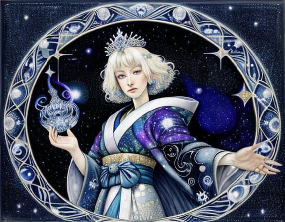 Celestial Goddess Offering Star in Art Nouveau Style