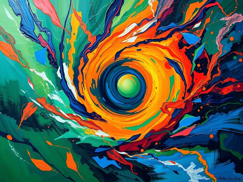 Vibrant Vortex of Colorful Shapes in Painterly Style