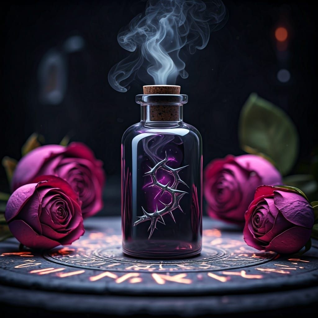 Violet Elixir Vial on Altar in Ethereal Style