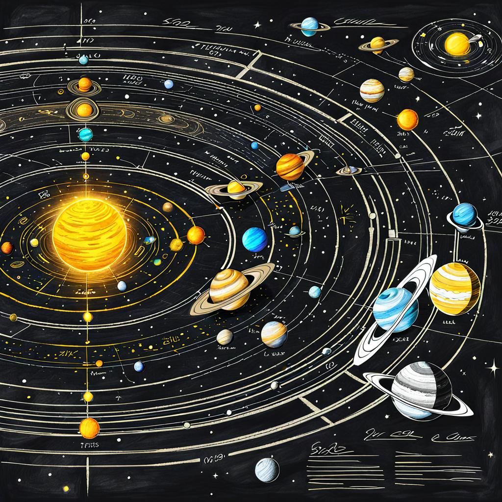 Solar System Blueprint: Distressed Grunge Architectural Desi...