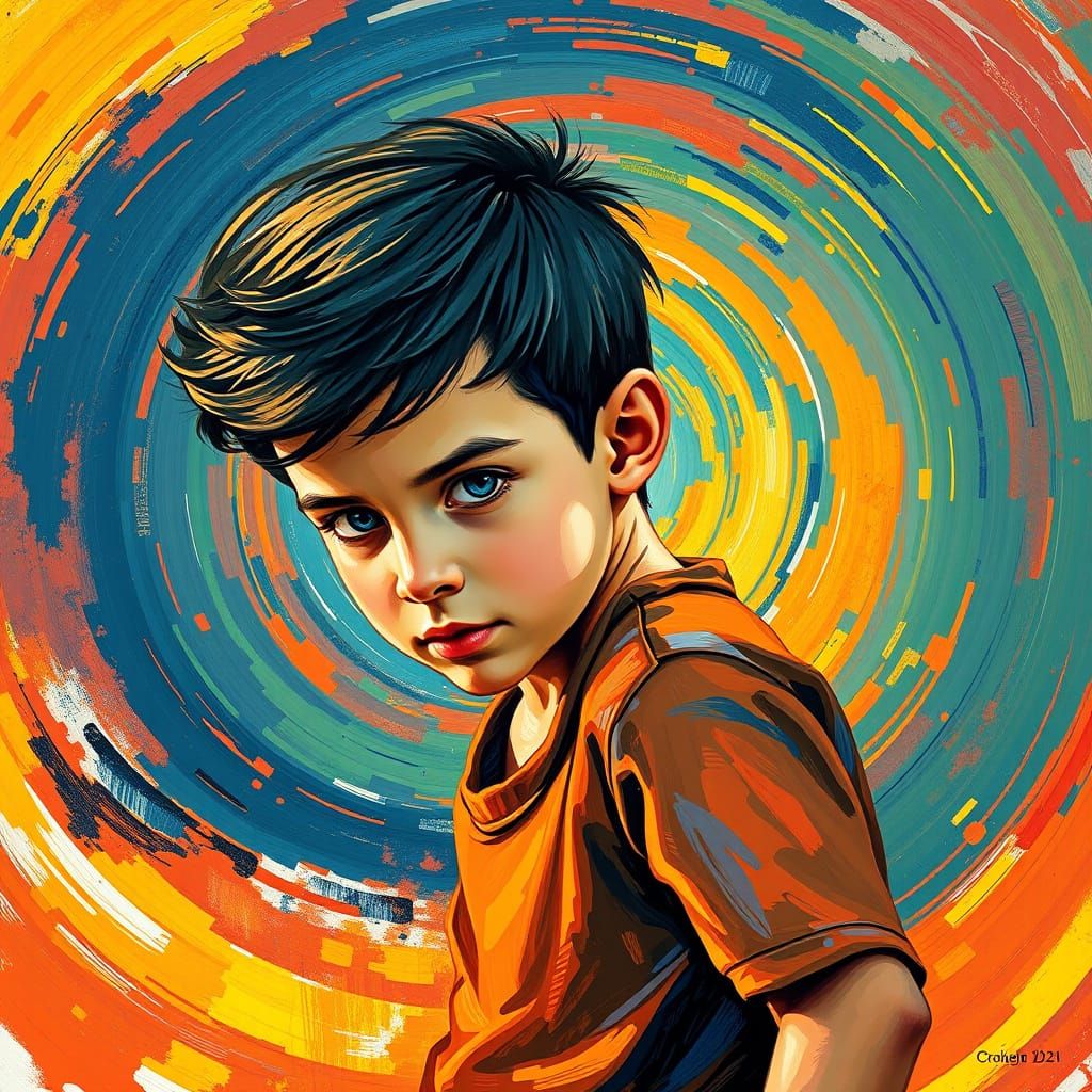 Fauvist Painting of a Young Boy with Impasto Brushstrokes
