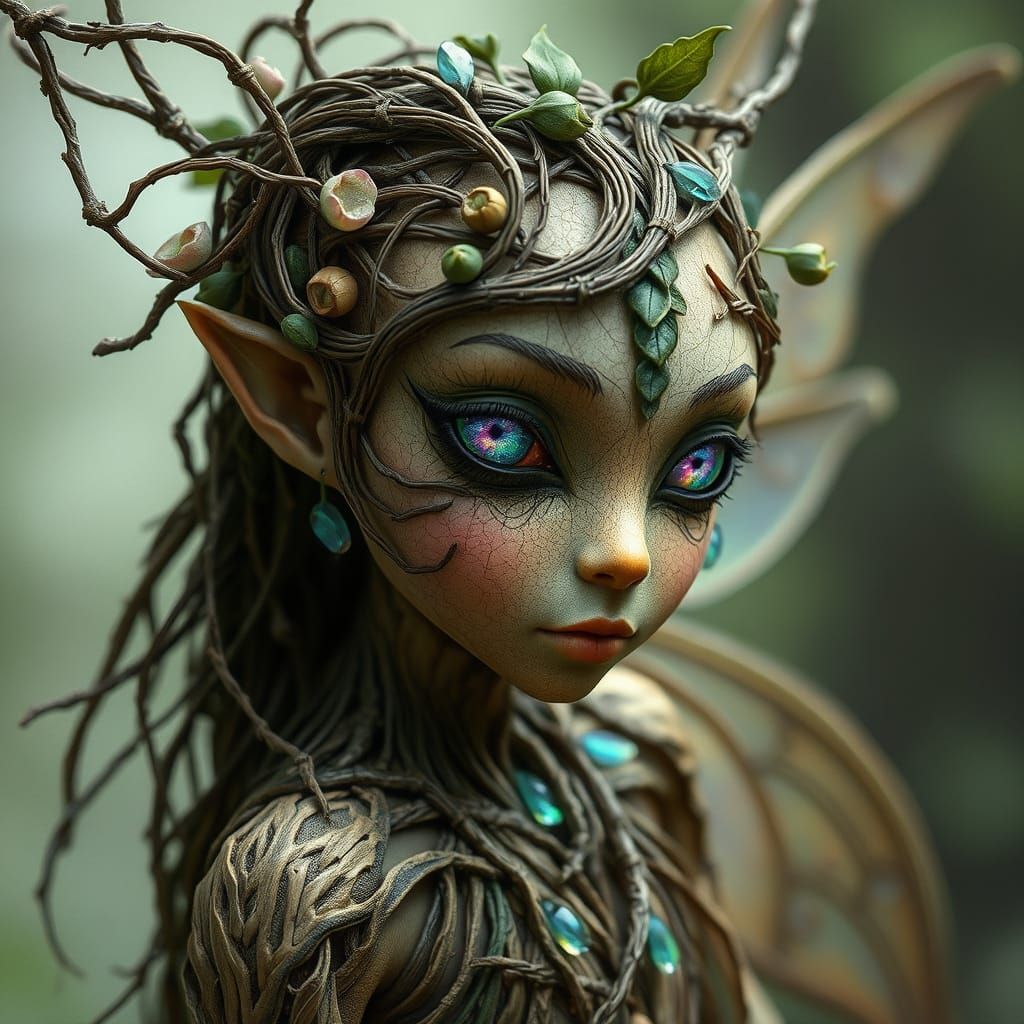 Ethereal Woodland Fairy with Leafy Skin and Vibrant Colors