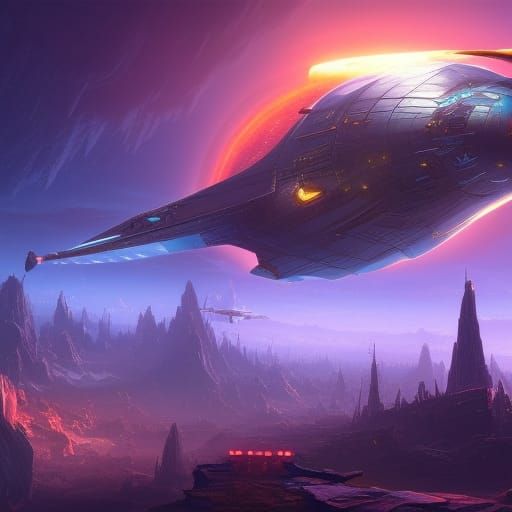 Detailed Matte Painting of a Fantastical Starship