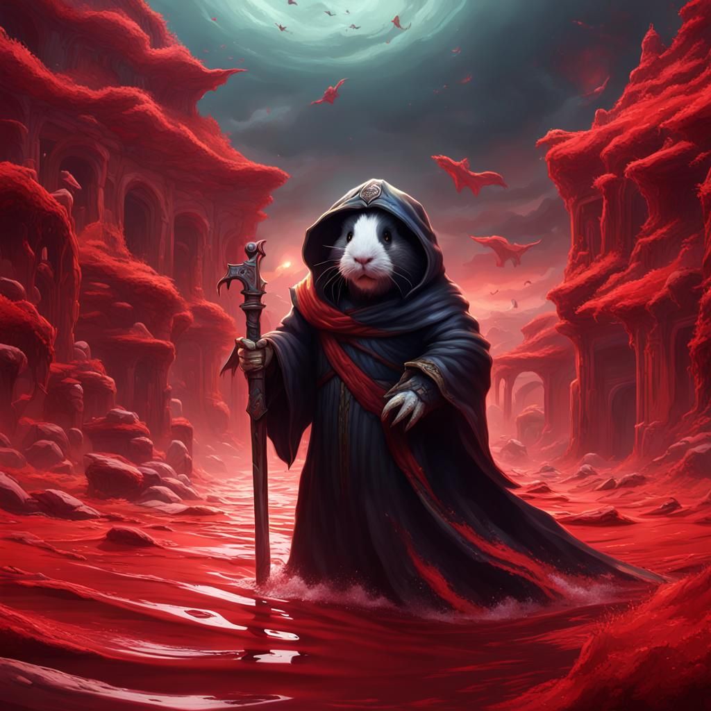 Grim Reaper Guinea Pig in Red Ocean