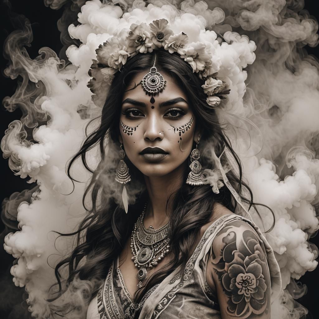 Indian Girl with Smoke Tattoo Face