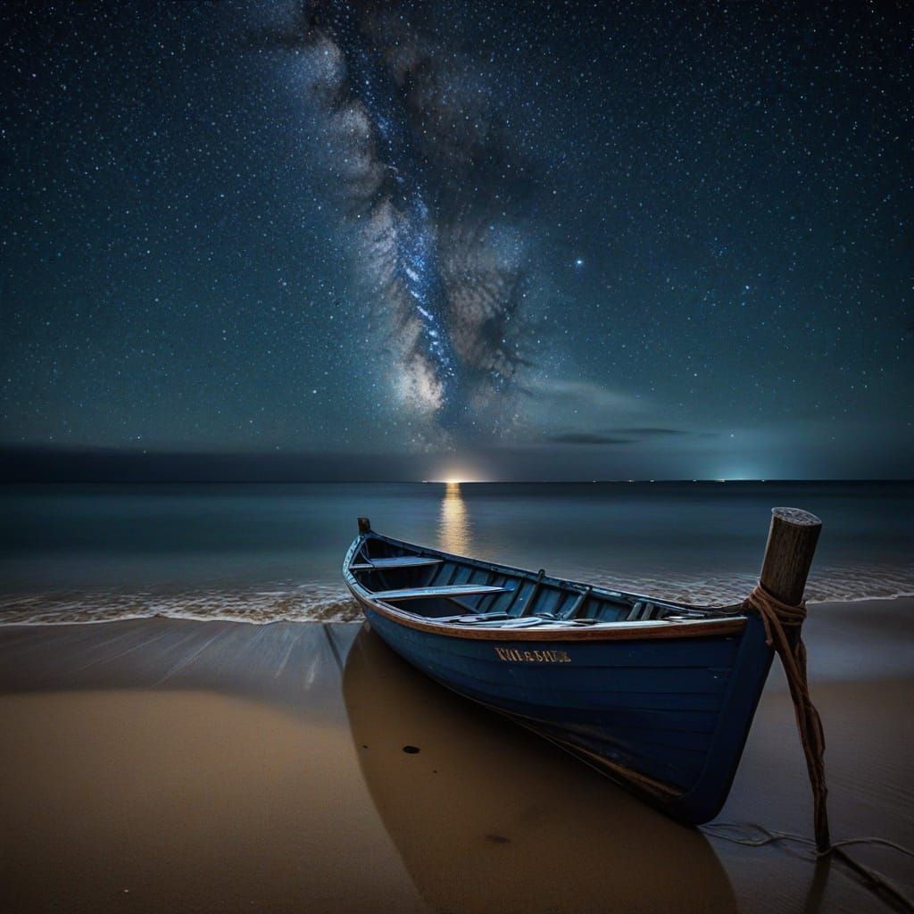 Floating on a Midnight Blue Ocean Under Starry Skies