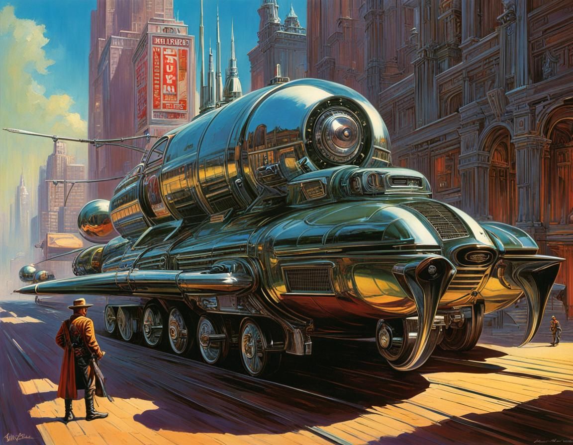 Billy the Kid in Aetherpunk Sci-Fi City