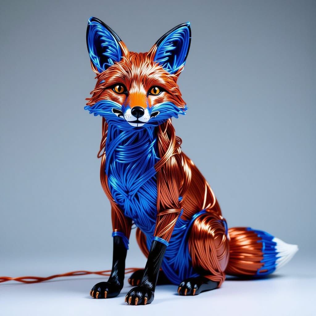 Blue Wire Fox Sculpture