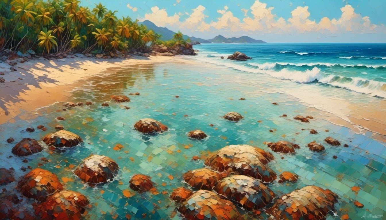 Tropical Beach Landscape: Award-Winning Impasto Painting