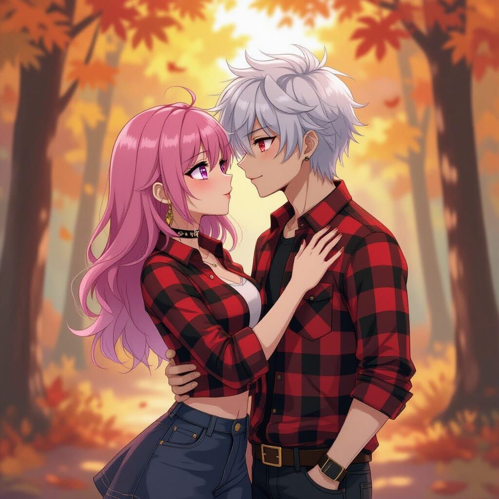 Couple's Autumn Kiss in Alcohol Ink Style