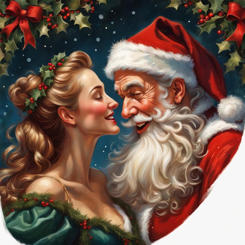Santa Claus Kissing a Christmas Princess: Rockwell Style