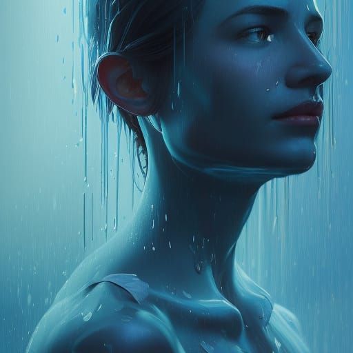 Blue Rain Portrait in Hyperdetailed Style