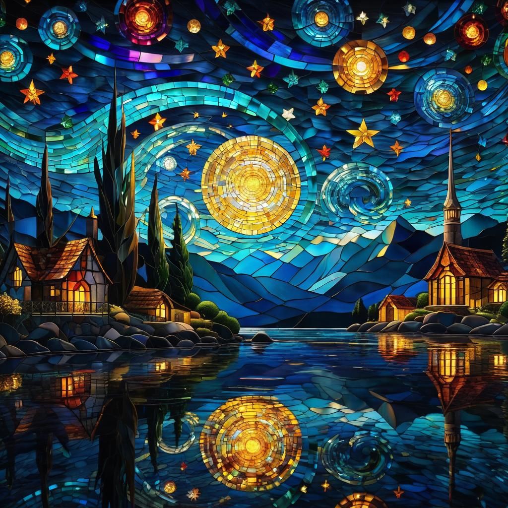 Stained Glass Starry Night Masterpiece