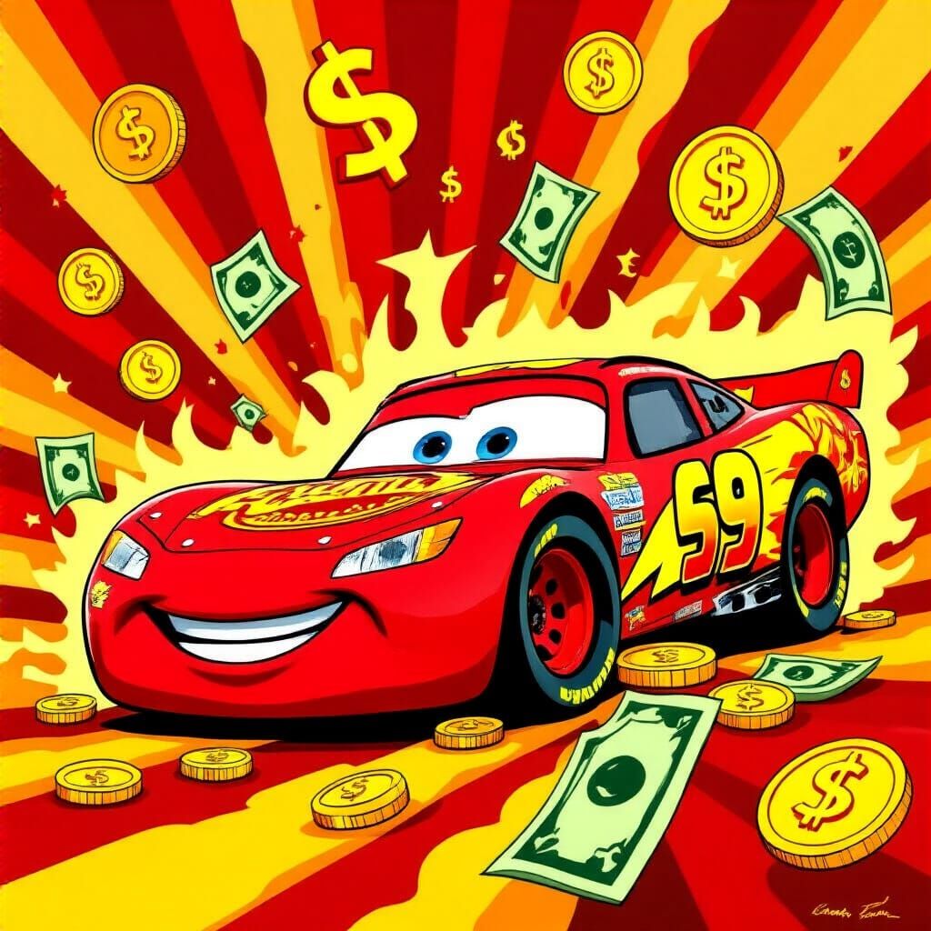 Lightning McQueen with Financial Symbols, in Britto Style