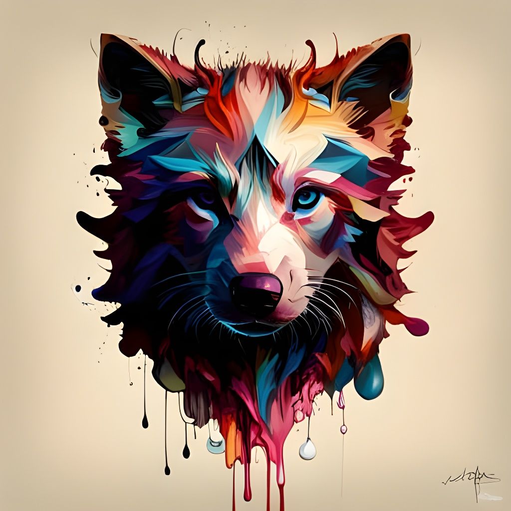 Hyperrealistic Wolf Cub Portrait in Inkblot Style