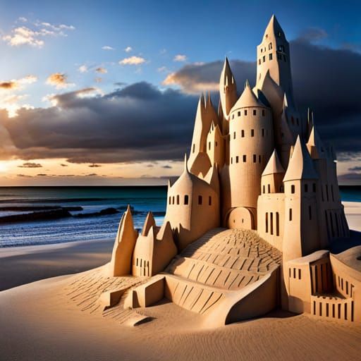 Elaborate Sandcastle City on the Beach