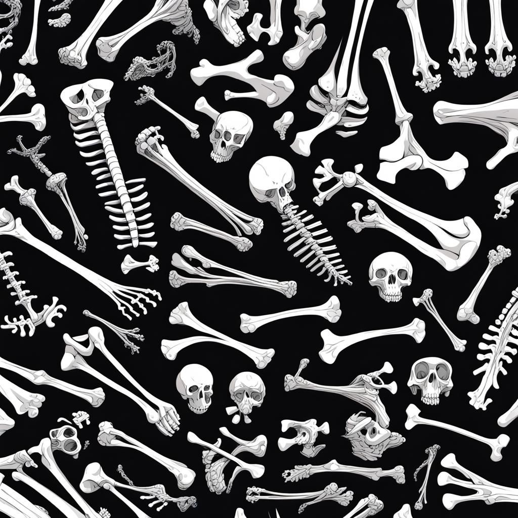 Bone Pattern on Black Background in Anime Style