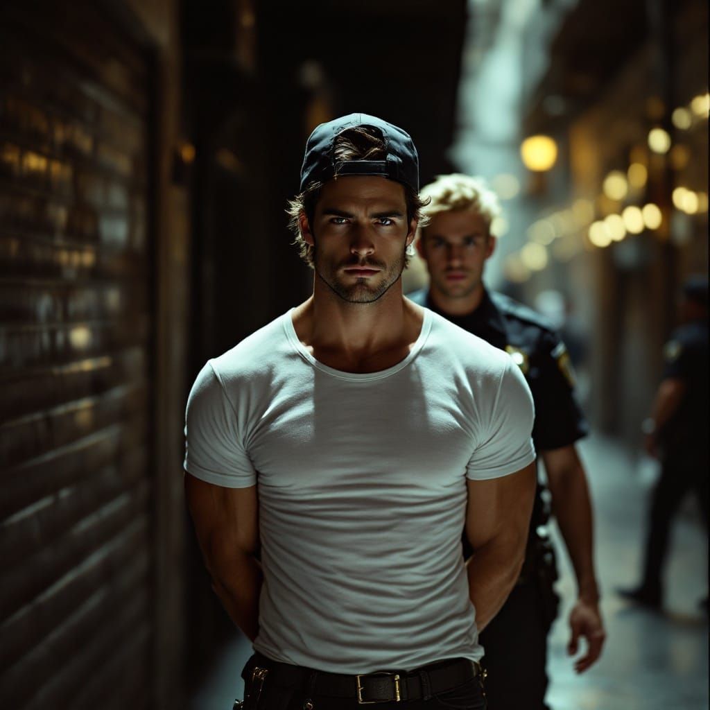 Tense Arrest Scene in Film Noir Style