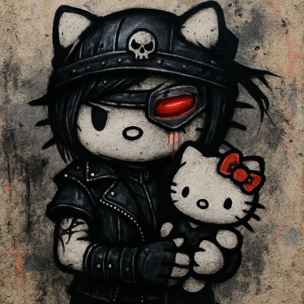 Gothic Hello Kitty Biker in Sci-Fi Graffiti
