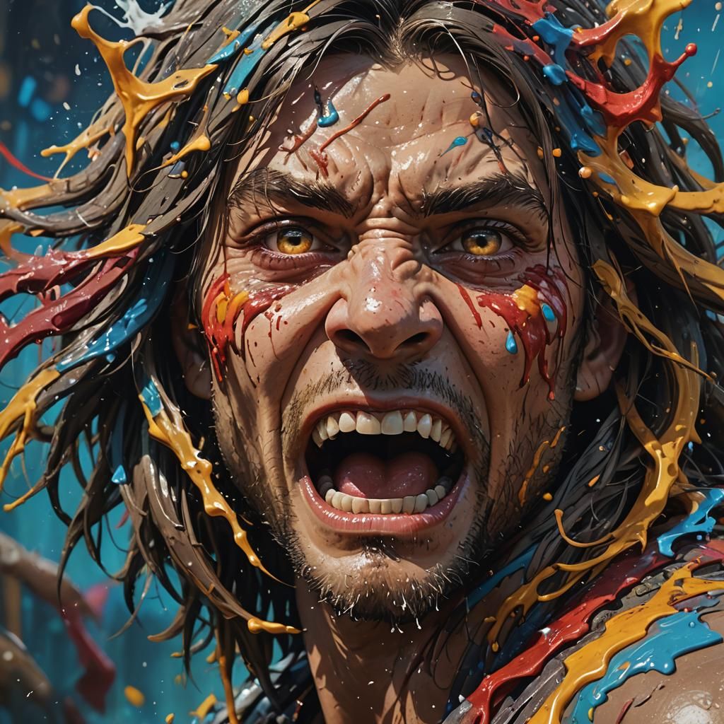 Dramatic Hyperrealistic Face in Colorful Splash Art