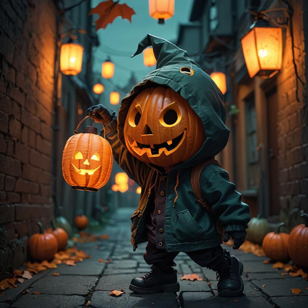 Halloween Pumpkin Lantern Walker in Kentaro Miura Style