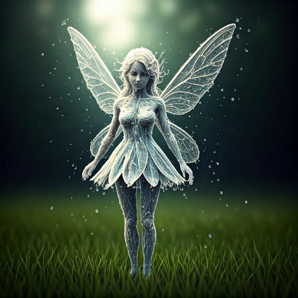 Ethereal Raindrop Fairy in Meadow