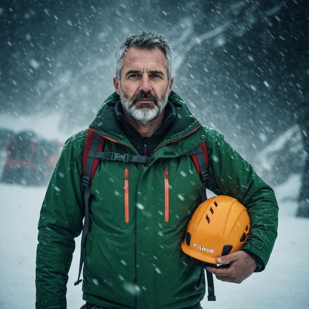 Geologist Braving Snowstorm in Dramatic Lighting