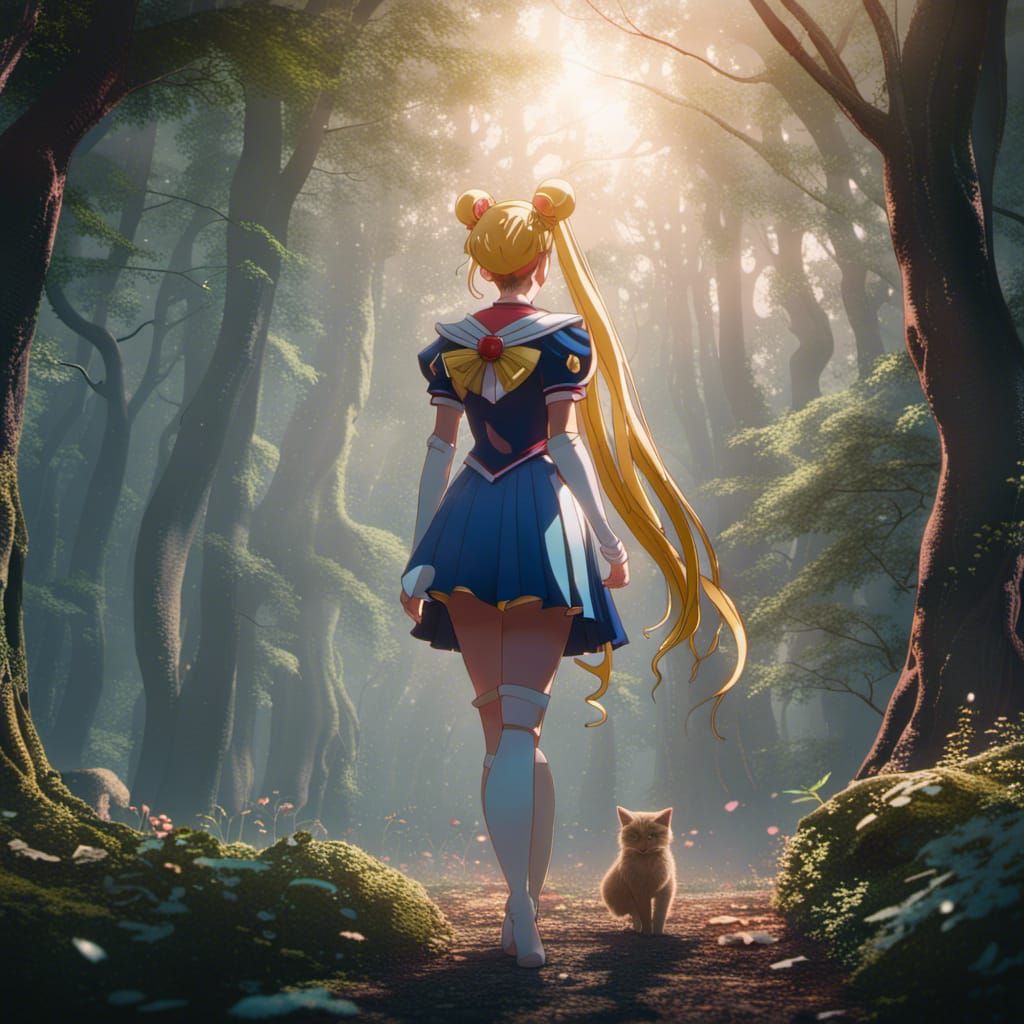Sailor Moon in Enchanted Forest, Fantasy Art