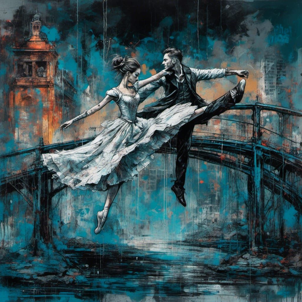 Victorian Ballet Couple Dancing Graffiti Art