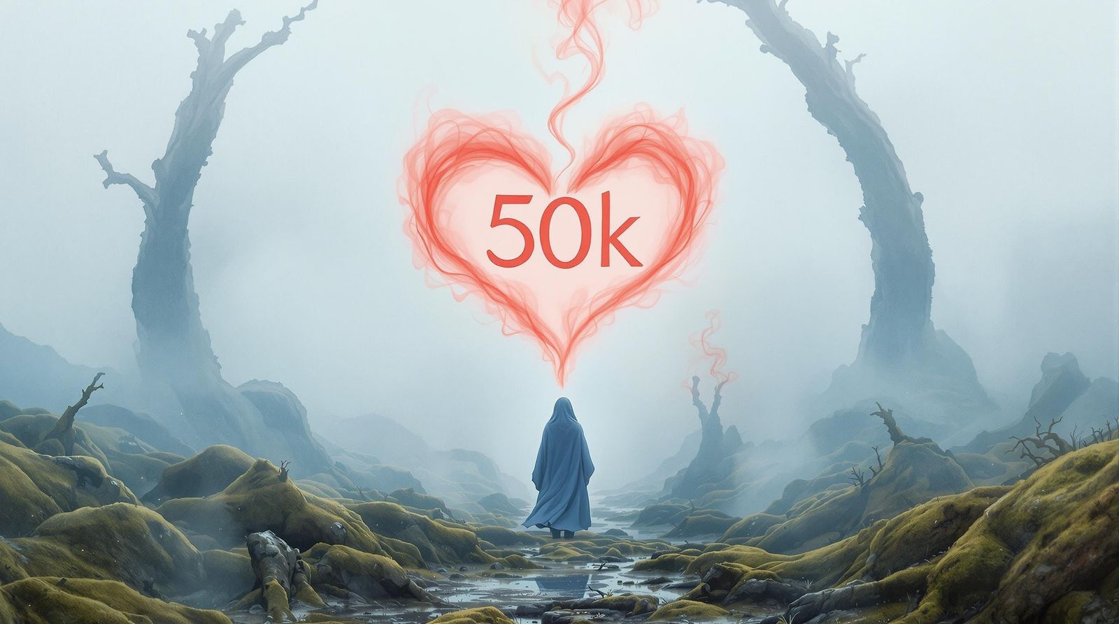 Ginger Druidess on Misty Moor with Crimson Smoke Heart