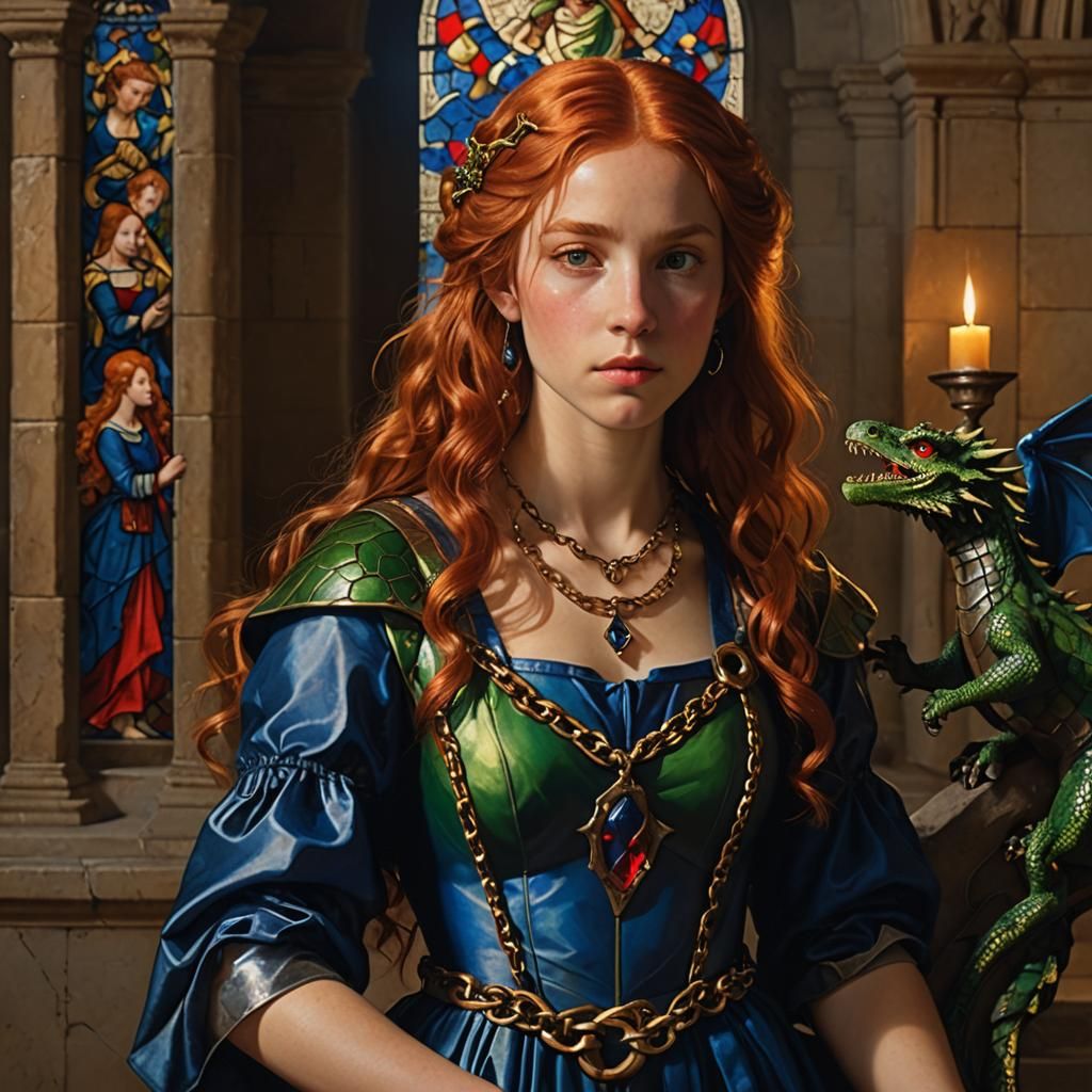 Girl with Dragon: Renaissance Fantasy Portrait in Oil