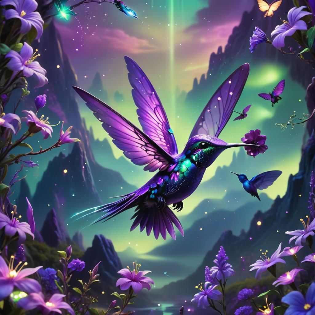 Majestic Purple Creature in Dreamlike Landscape