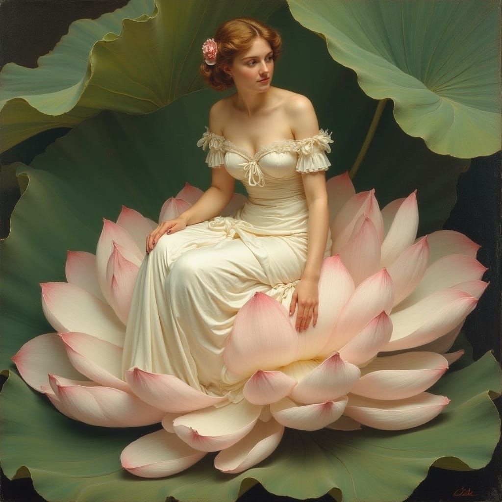 Roman Goddess in Lotus Robe, Seated on a Rose Lotus