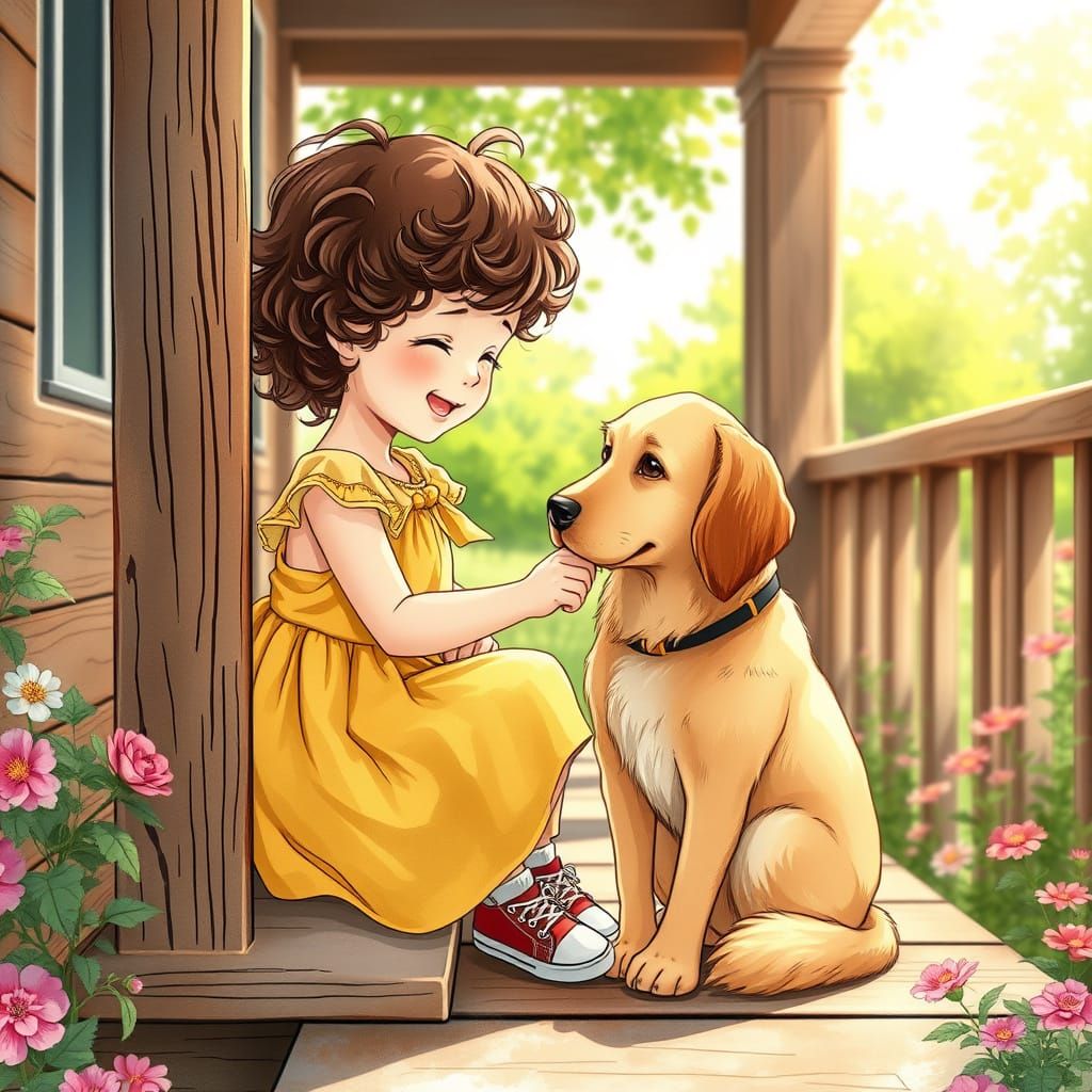 A Child and Dog Share a Heartwarming Moment in Whimsical Jap...