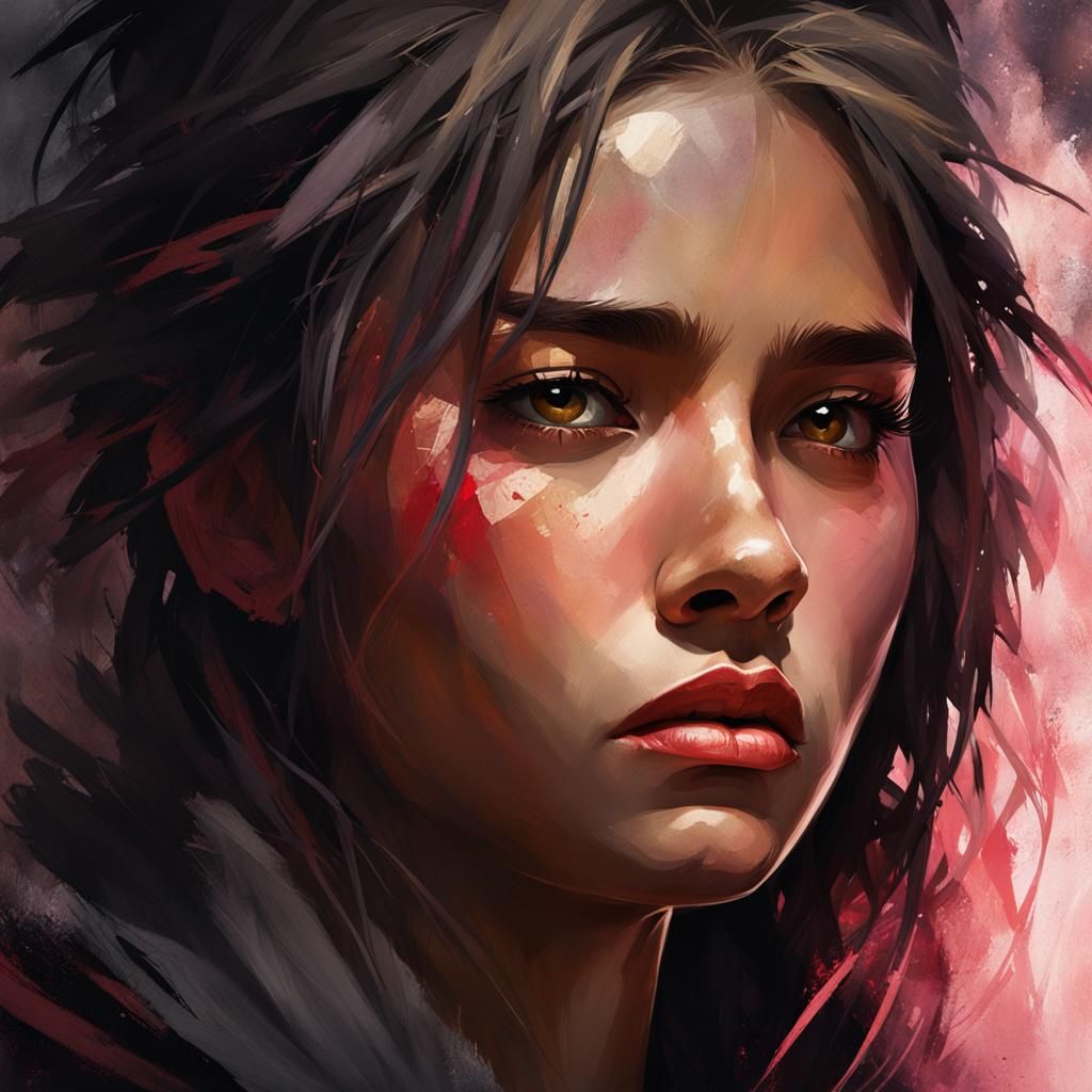 Annoyed Woman in Rich Oil Painting Style