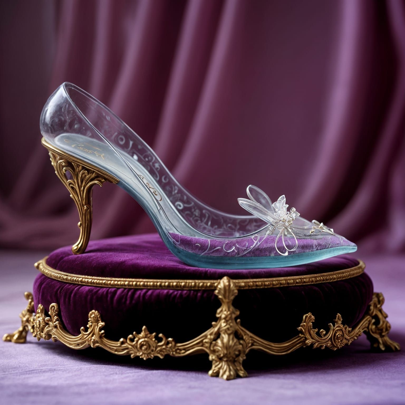 Bioluminescent Glass Slipper on Velvet Cushion